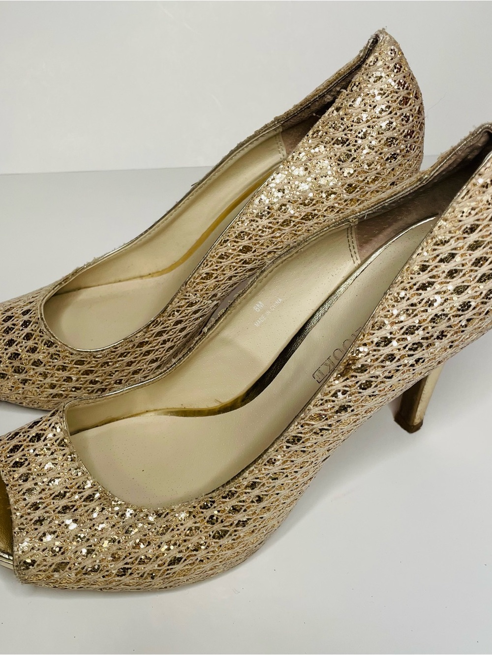 Audrey Brooke Gold Open-Toe Glitter Pumps